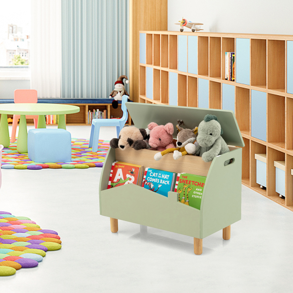 Costway Green Kids Toy Box with Safety Hinge Image 3