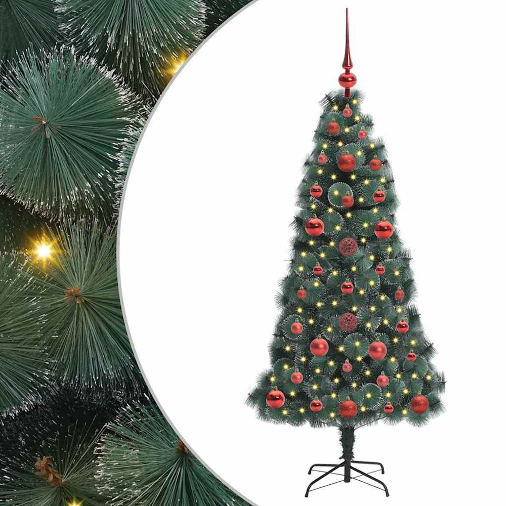 vidaXL Pre-Lit Red Baubles Green Artificial Christmas Tree 4ft Image 2
