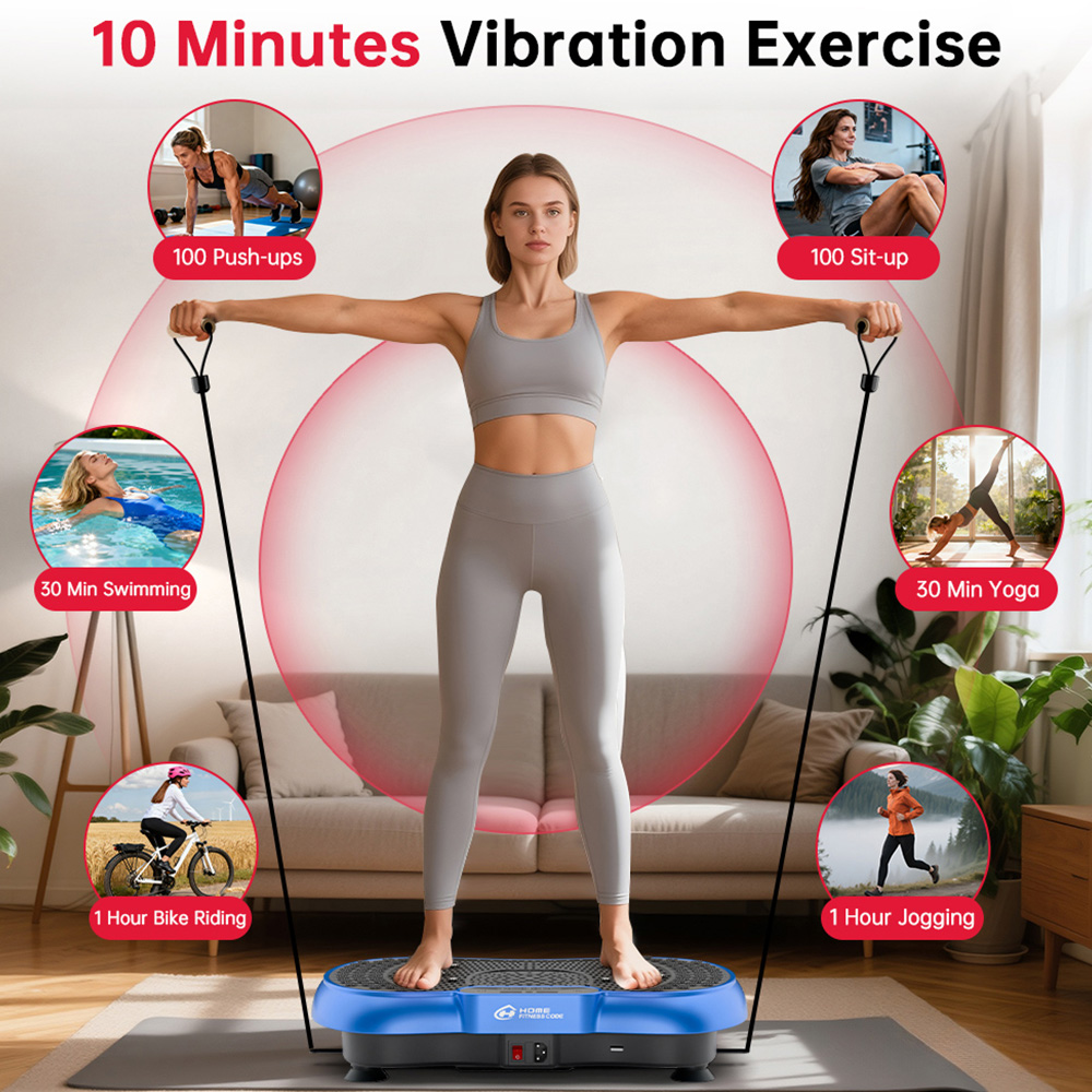 Rattrix Blue Vibration Plate Exercise Machine with Bluetooth Speaker and Resistance Bands Image 5