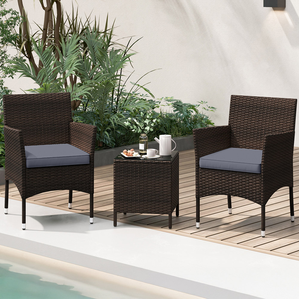 Costway 2 Seater Grey Patio Rattan Furniture Set with Cushion Image 1