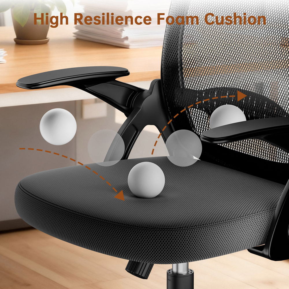 Rattrix Black Mid-Back Mesh Office Chair with Flip-Up Armrests Image 4