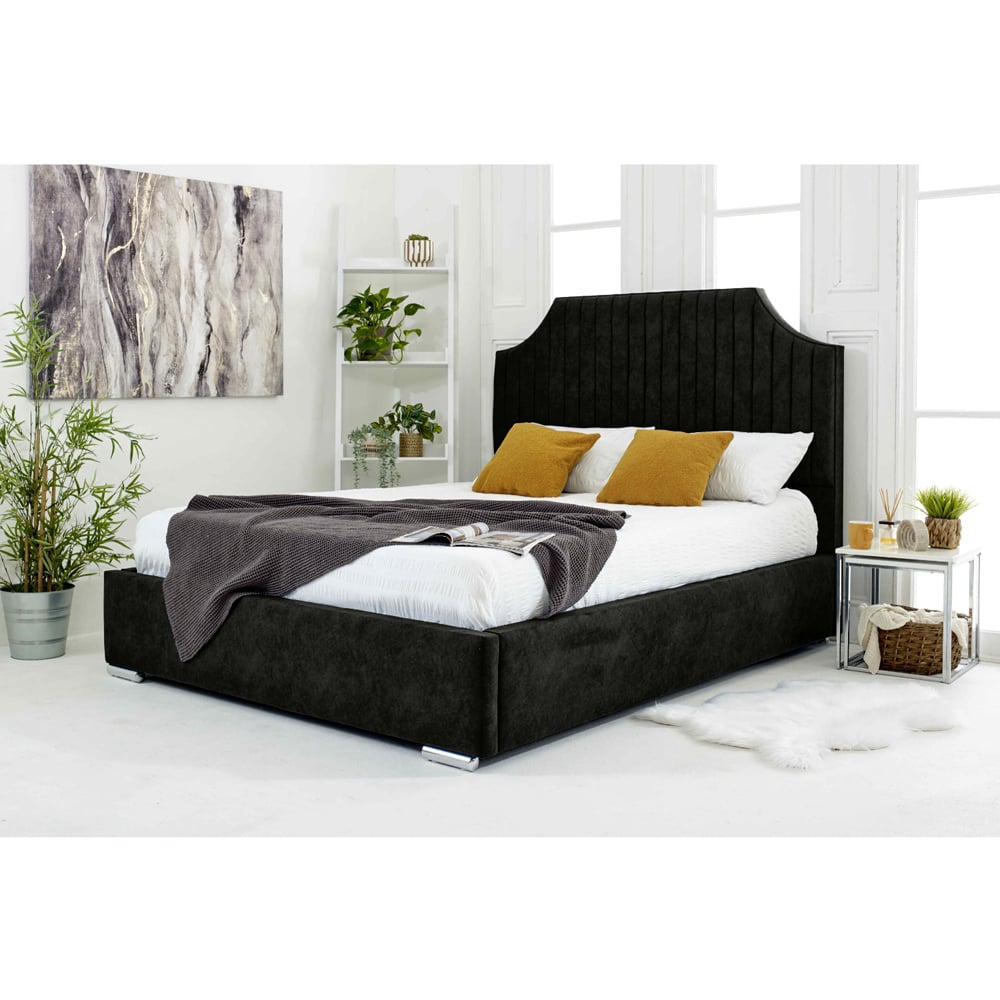 Eleganza Ascend Super King Size Black Plush Velvet Bed Frame with Lined Headboard Image 5