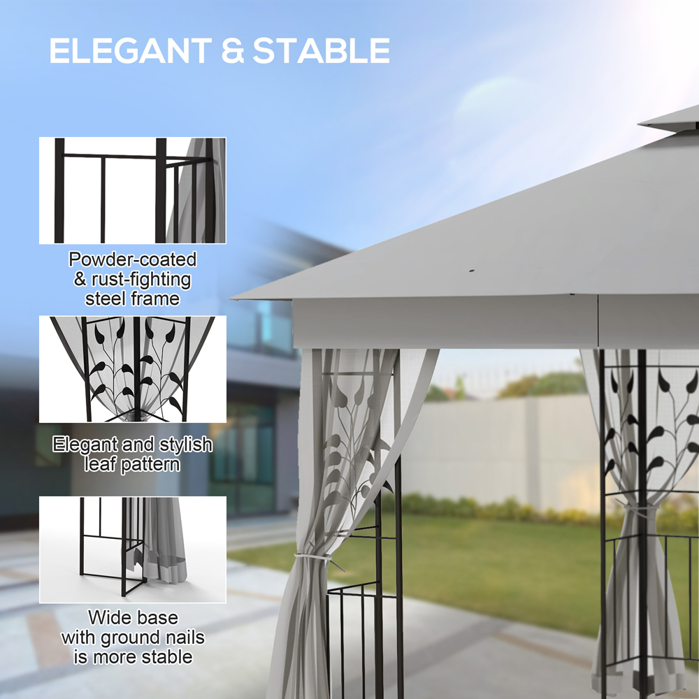 Outsunny 3 x 3m Light Grey Steel Frame Gazebo with Netting Image 5