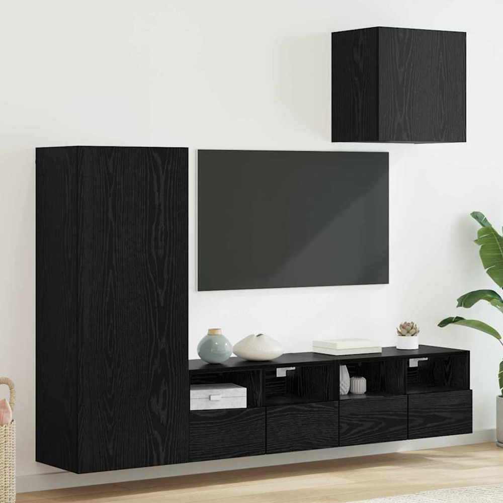 vidaXL 6 Door 4 Shelf Black Oak TV Wall Unit Set of 4 Image 1