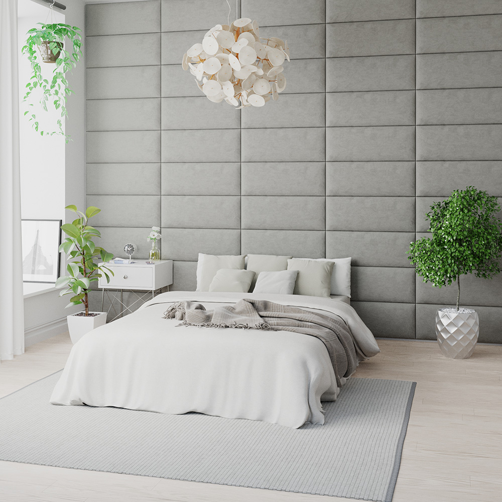 Aspire EasyMount Light Silver Plush Velvet Upholstered Wall Mounted Headboard Panels 8 Pack Image 2