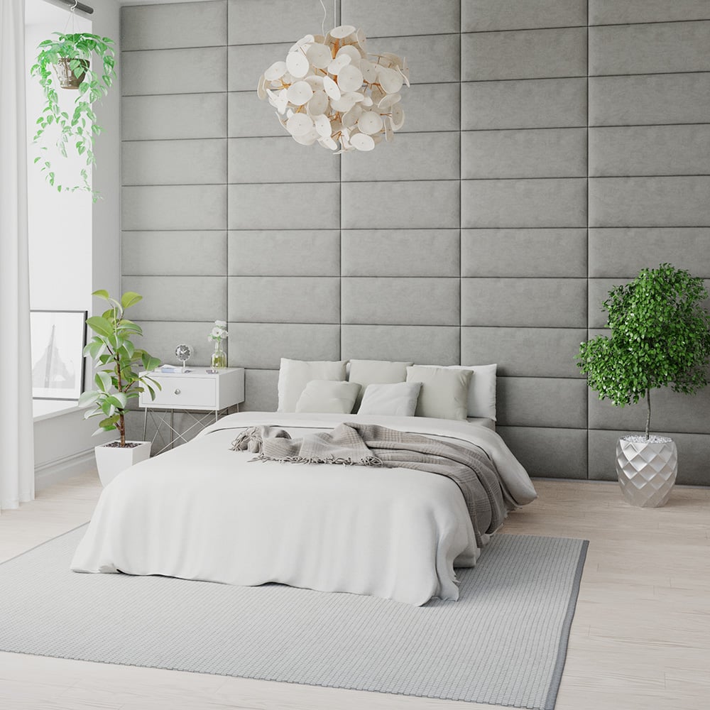 Aspire EasyMount Light Silver Plush Velvet Upholstered Wall Mounted Headboard Panels 4 Pack Image 2