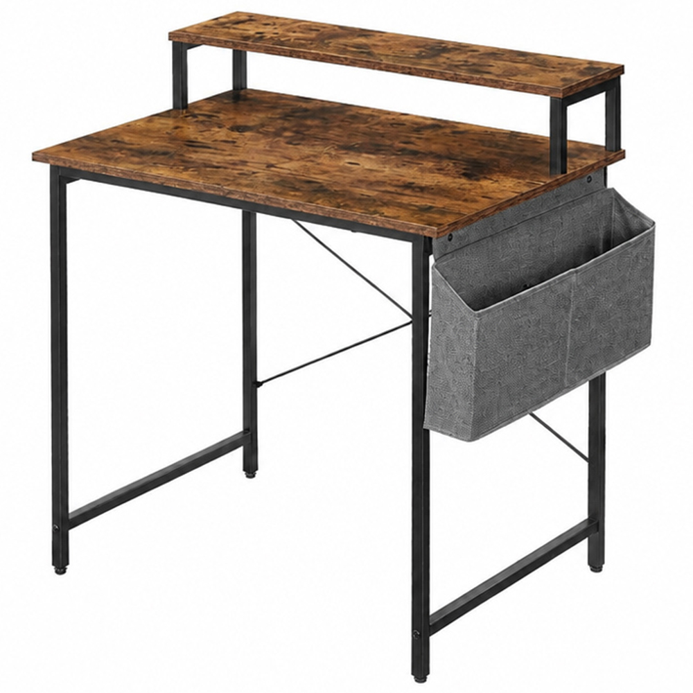 Modcraft Industrial-Style Computer Desk with Monitor Riser Brown Image 2