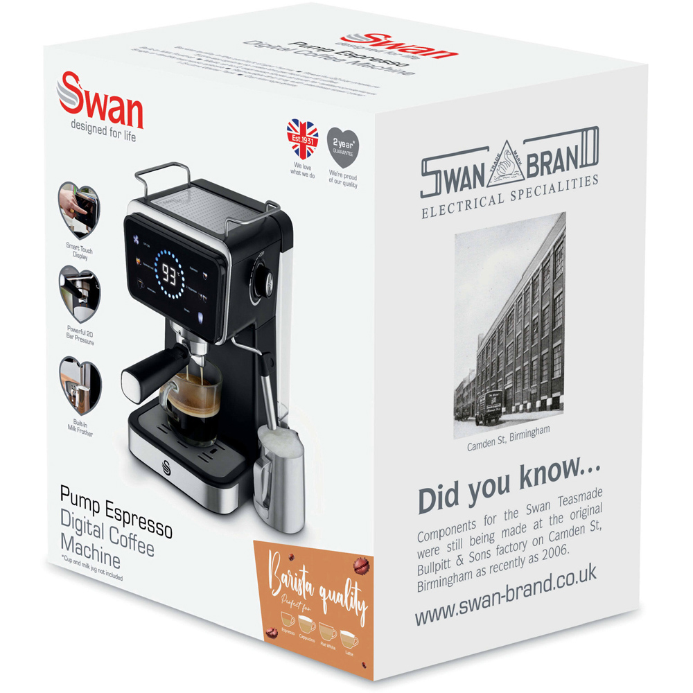 Swan SK22113BLK Black 20 Bar 1.5L Pump Espresso Digital Coffee Machine 1350W Image 2