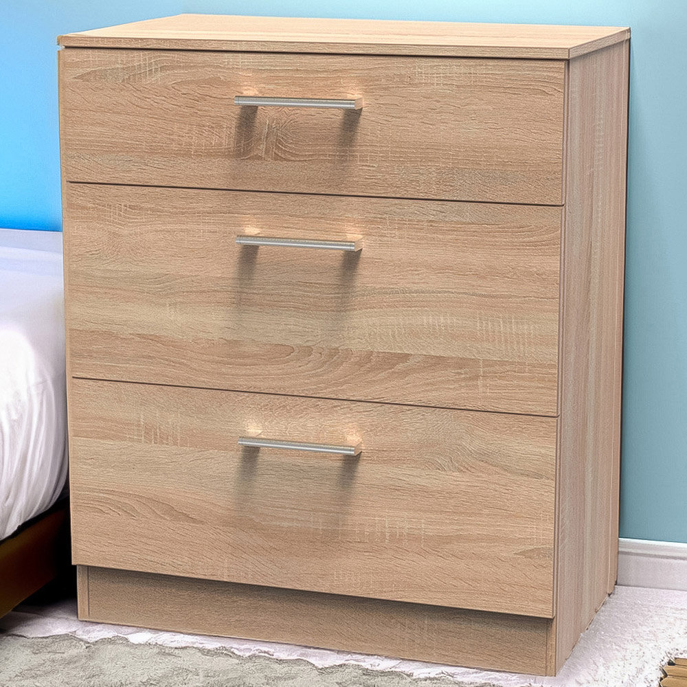 Crowndale Devon 3 Drawer Bardolino Oak Deep Chest of Drawers Image 1
