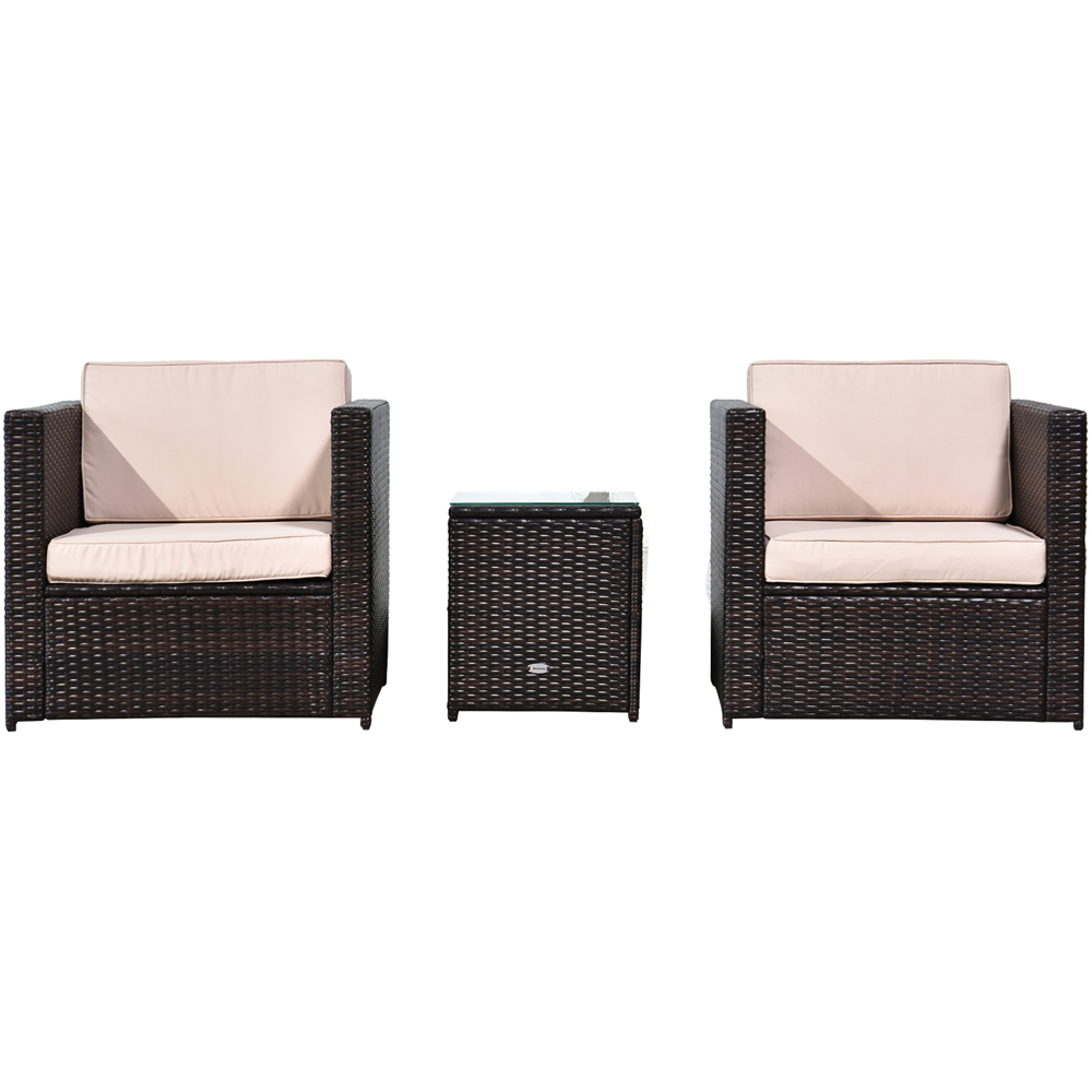 Outsunny 2 Seater Brown Rattan Sofa Set with Cushions Image 2