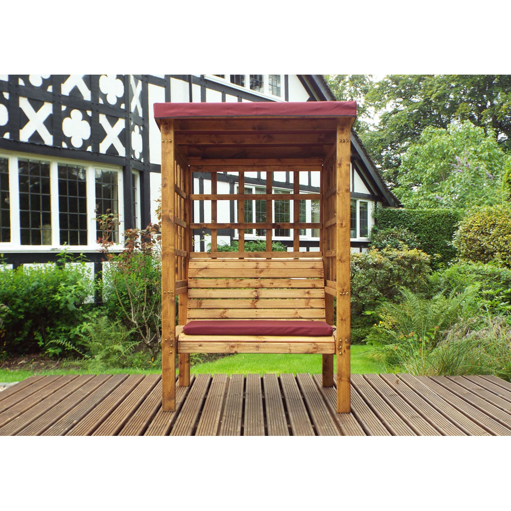 Charles Taylor Bramham 2 Seater Wooden Arbour with Burgundy Canopy Image 6