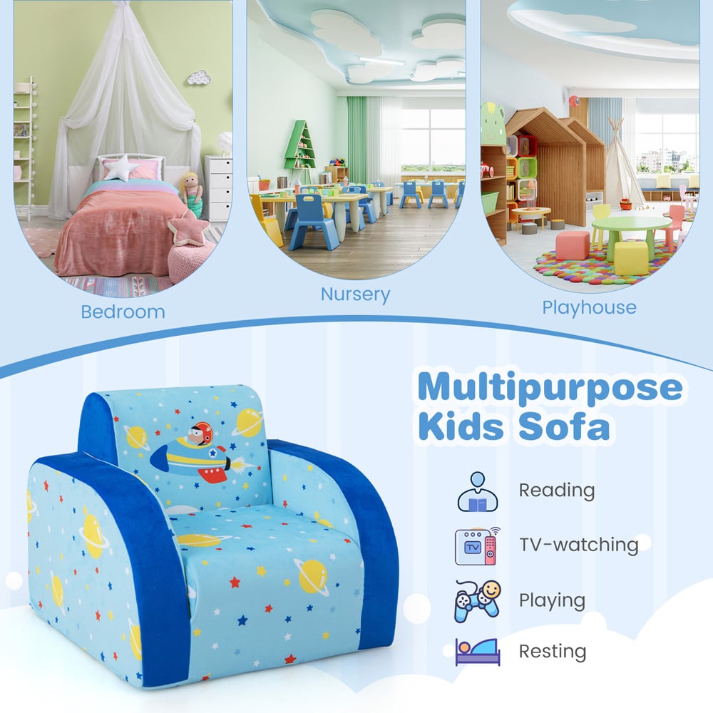 Costway Single Seater Kids Blue Convertible Sofa Bed Image 5