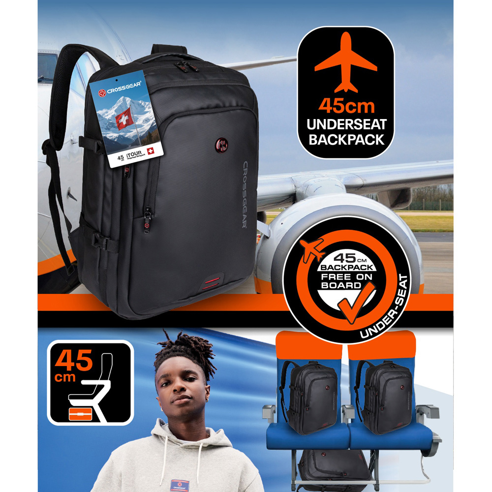 Crossgear ITour Black Compact Underseat Backpack with Built-in Charging Port and Vacuum 45cm Image 8