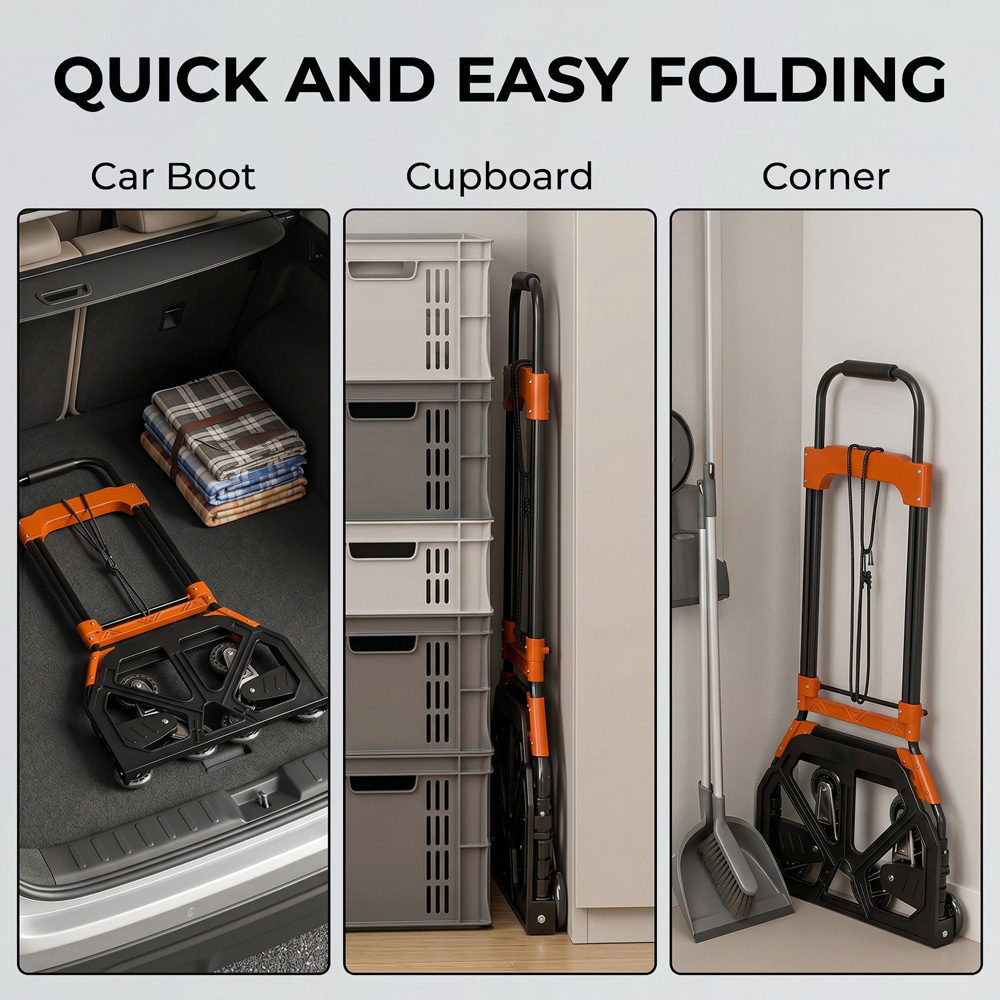HOMCOM Black and Orange Heavy-Duty Foldable Trolley on Wheels Image 6