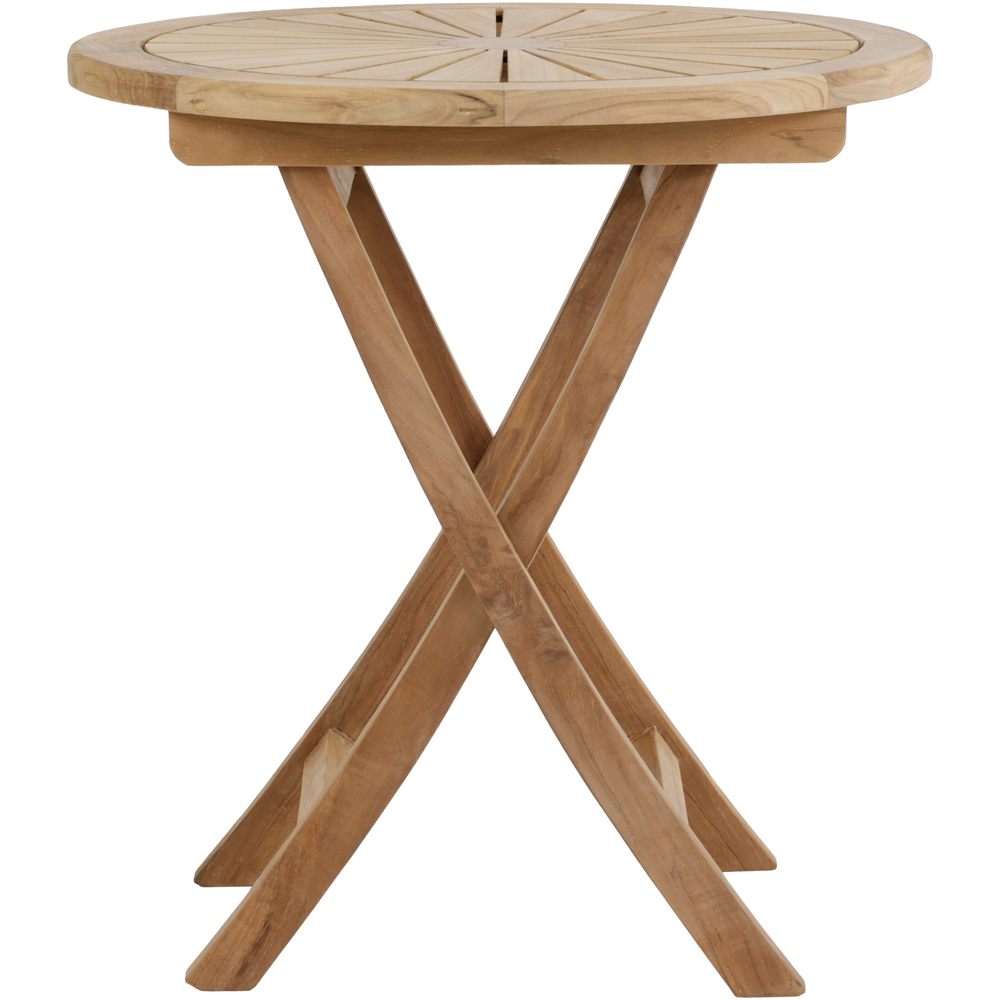 Charles Bentley Teak Wood Foldable Round Slatted Sundial Top Garden Bistro Table Image 4
