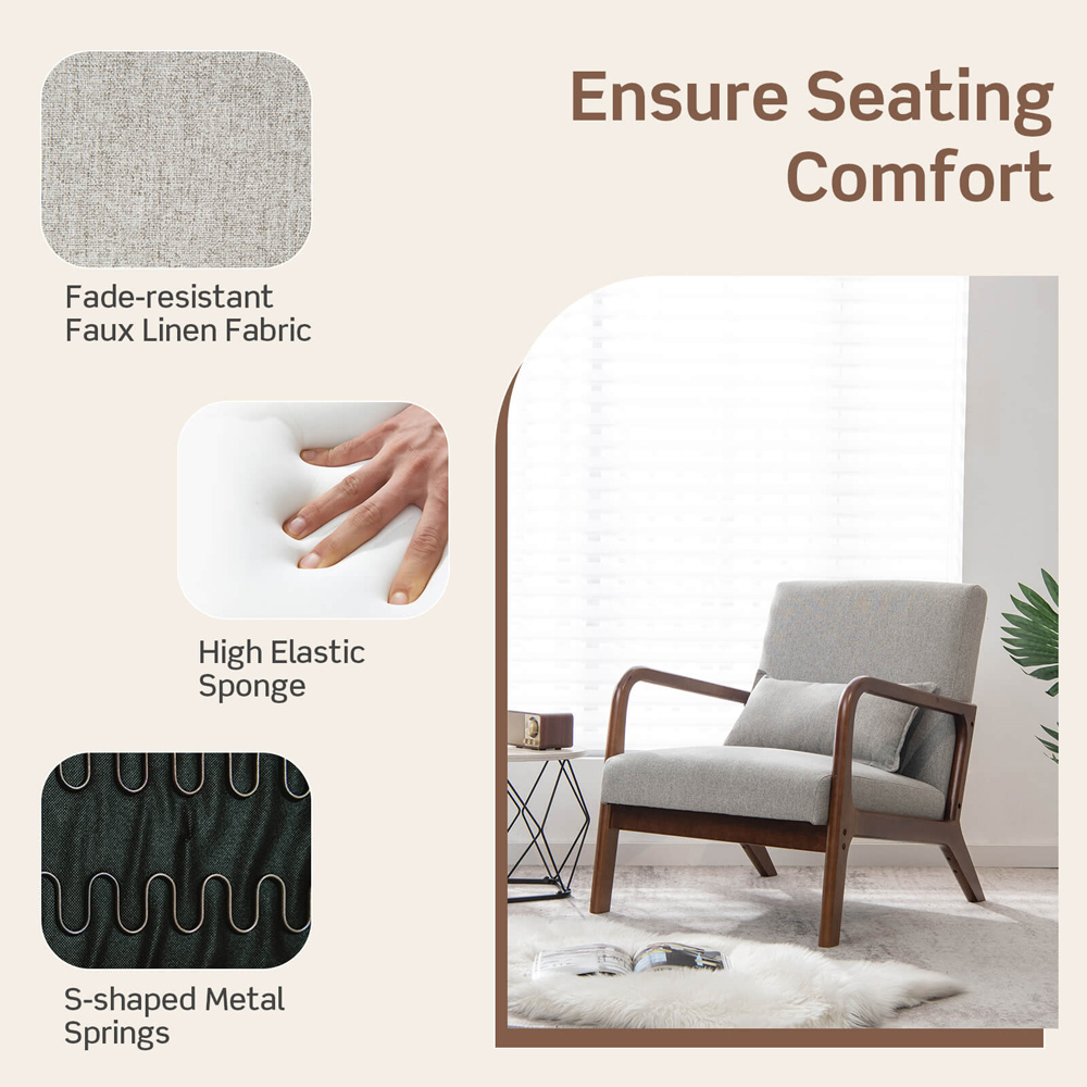 Costway Grey Accent Chair with Lumbar Pillow Image 8