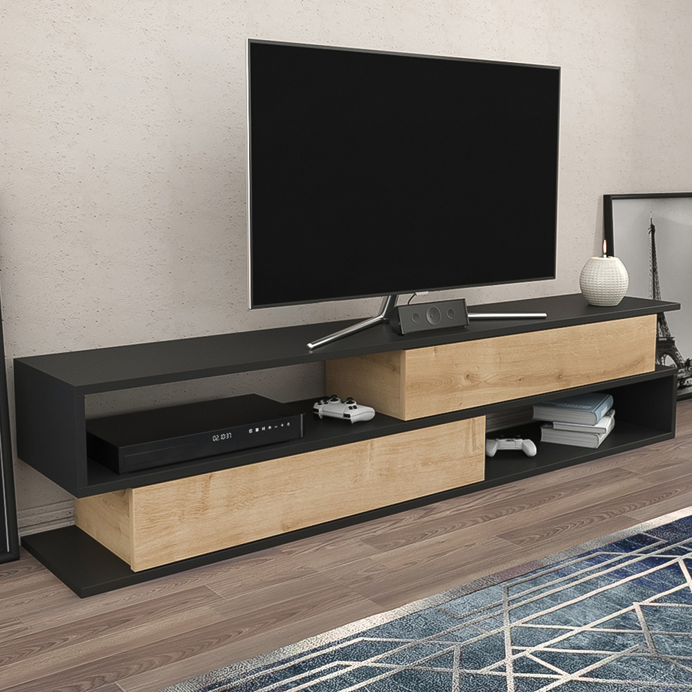 Decorotika Cortez 2 Shelf Anthracite and Oak TV Unit Image 1
