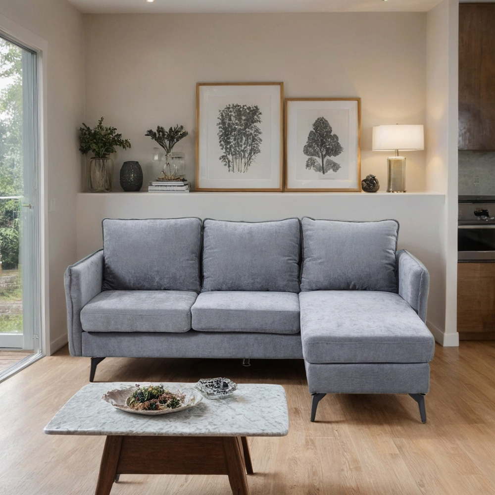 H&O Direct 3 Seater Grey Right Hand Facing Chaise Sofa Image 7