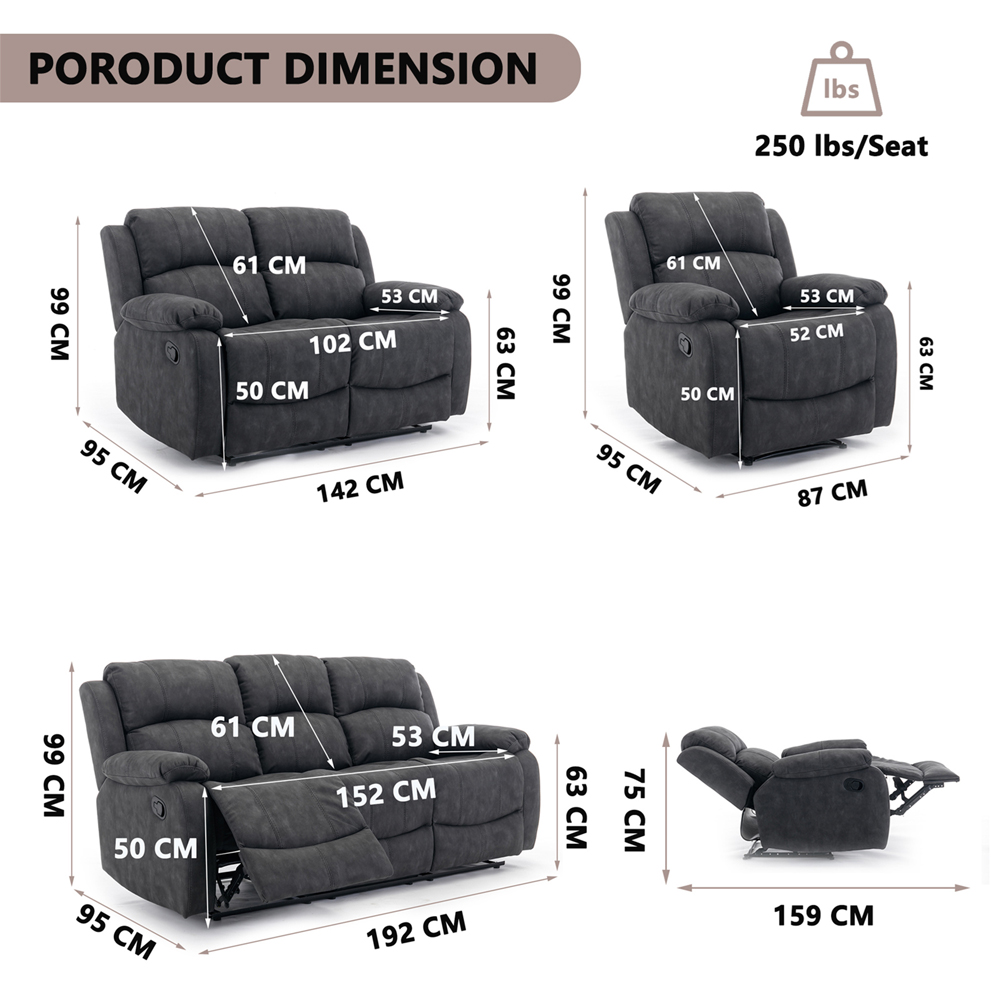 Furniture One 4 Seater Grey Manual Recliner Sofa Set Image 3