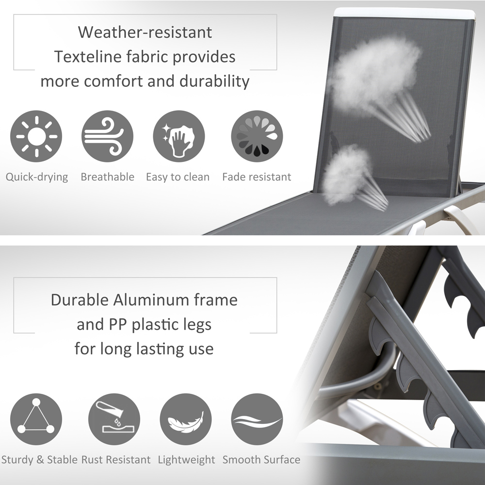 Outsunny Light Grey 5 Level Adjustable Sun Lounger Image 5