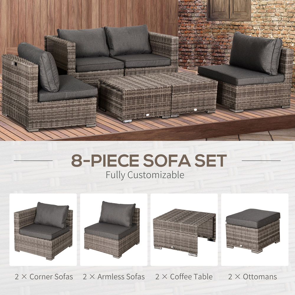 Outsunny 6 Seater Grey PE Rattan Outdoor Sofa Set with Coffee Table Image 4
