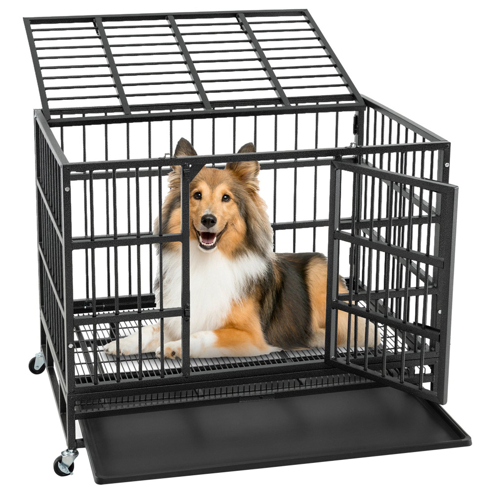 Costway Medium 2 Door Foldable Metal Dog Cage 96cm Image 1