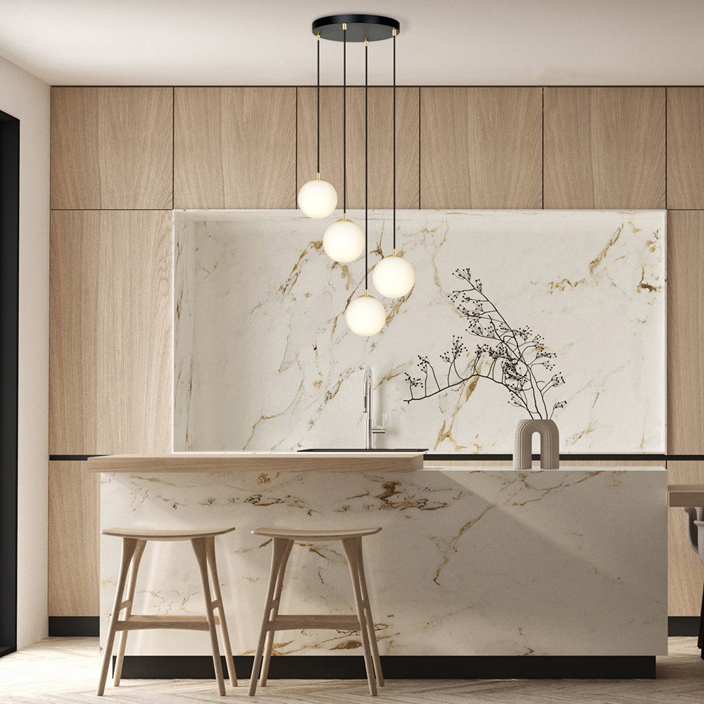 Emibig Royal 4 Light White Shade Black and Gold E14 Ceiling Pendant Light Image 2