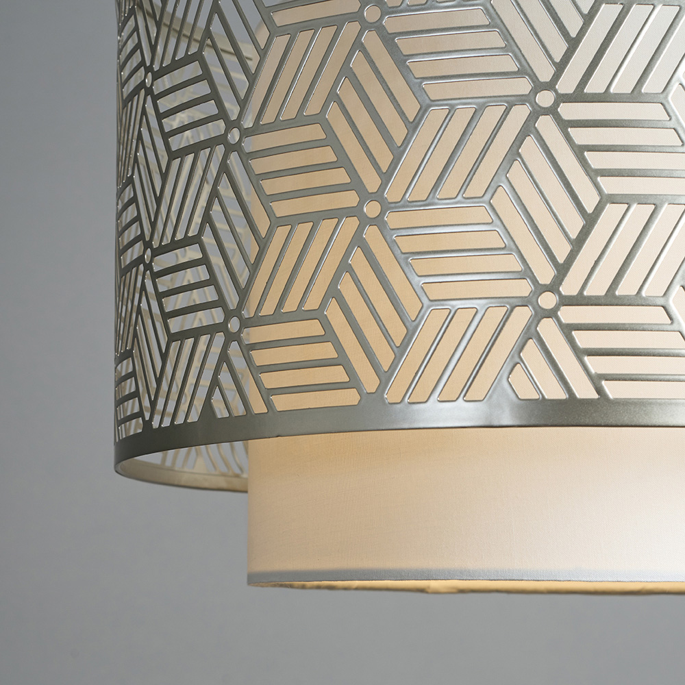 ValueLights Eugene Geo Grey Ceiling Pendant Light Drum Lamp Shade Image 4