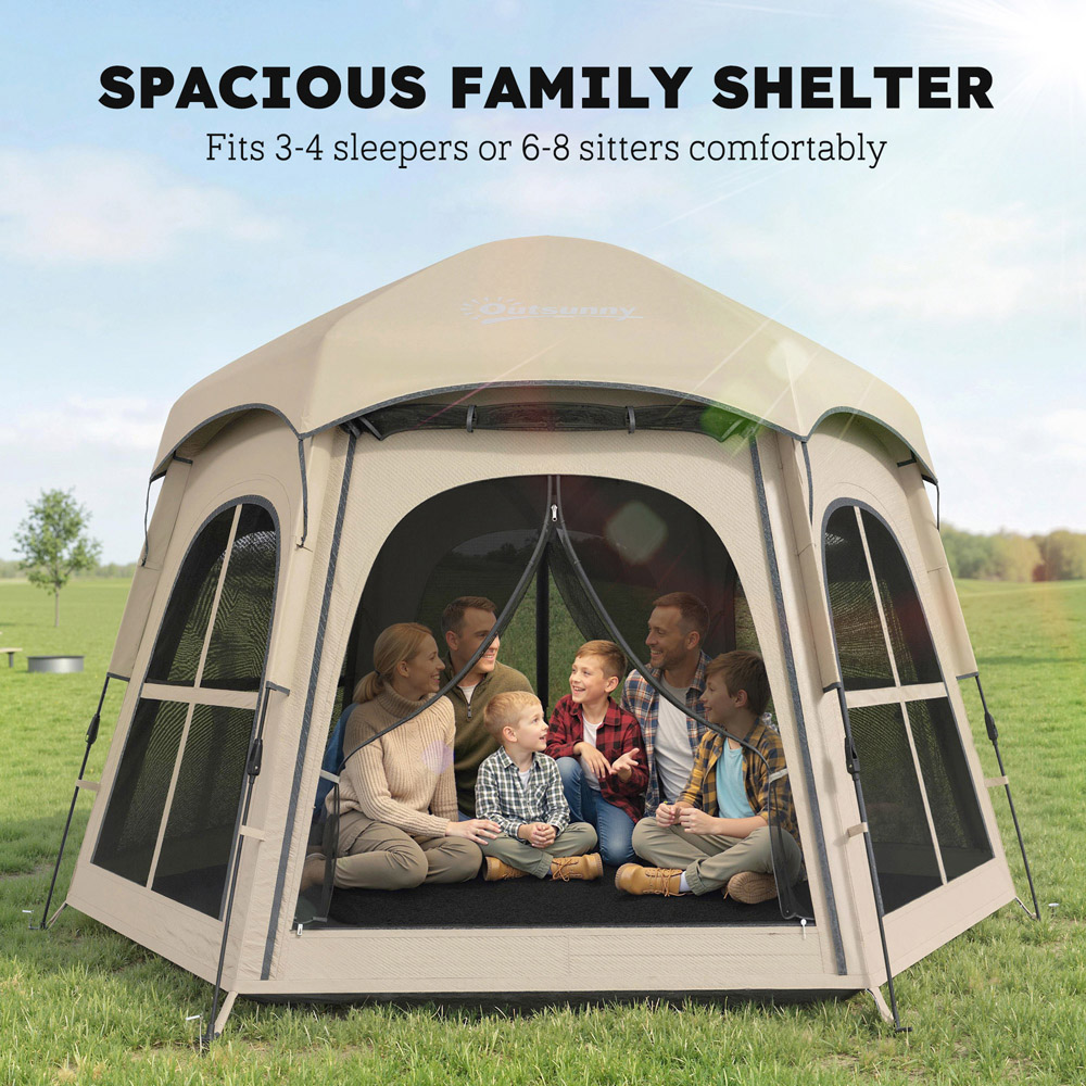 Outsunny 3-4 person Waterproof Pop-Up Camping Tent Khaki Image 4