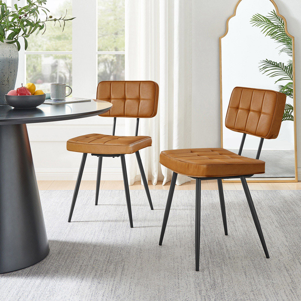Furniturebox Boston Set of 2 Tan and Black Faux Leather Dining Chair Image 9
