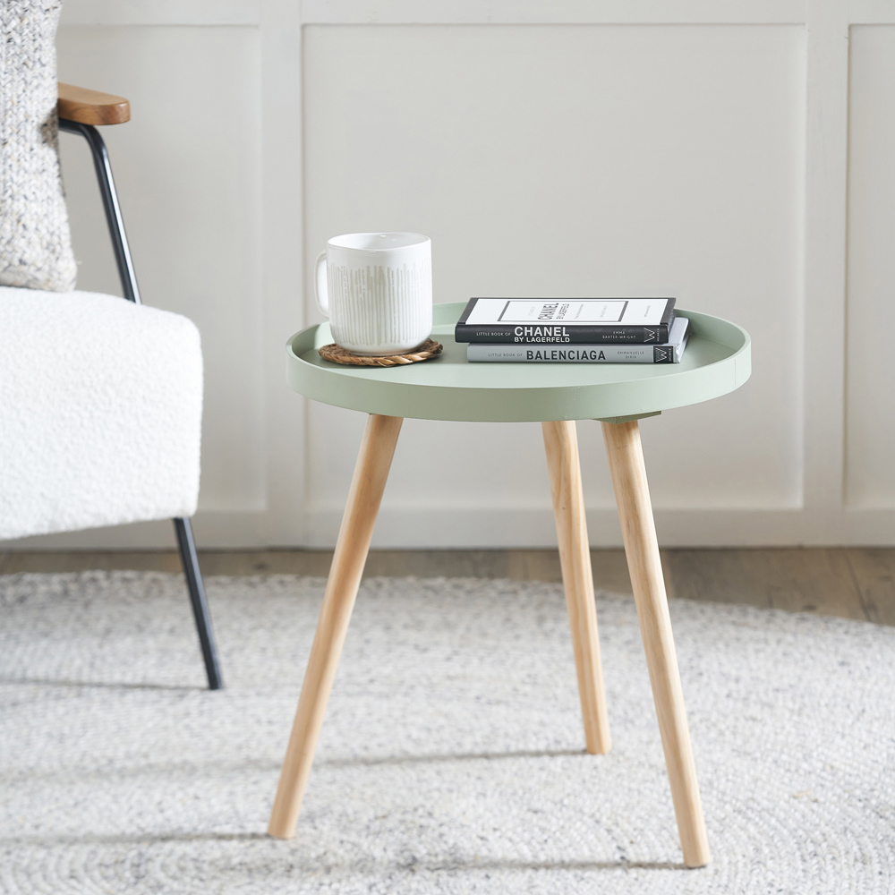 Pacific Lifestyle Halston Sage Green Wood Veneer and Natural Pine Wood Side Table Image 6