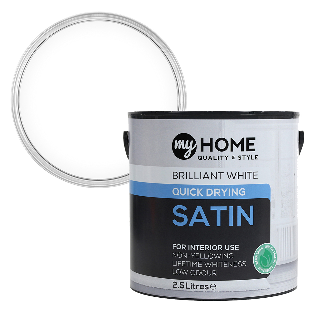 My Home Wood and Metal Pure Brilliant White Satin Paint 2.5L Image 1