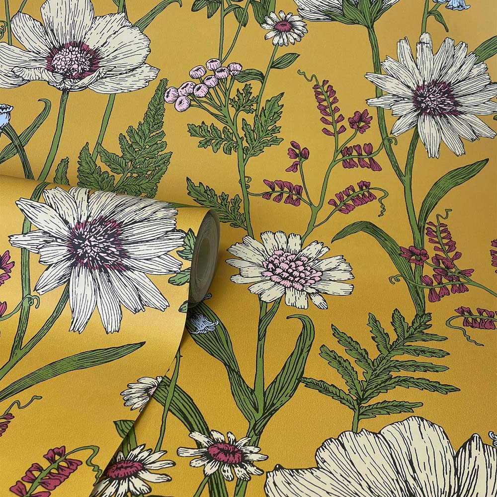 Fine Decor Wild Meadow Mustard Wallpaper Image 2