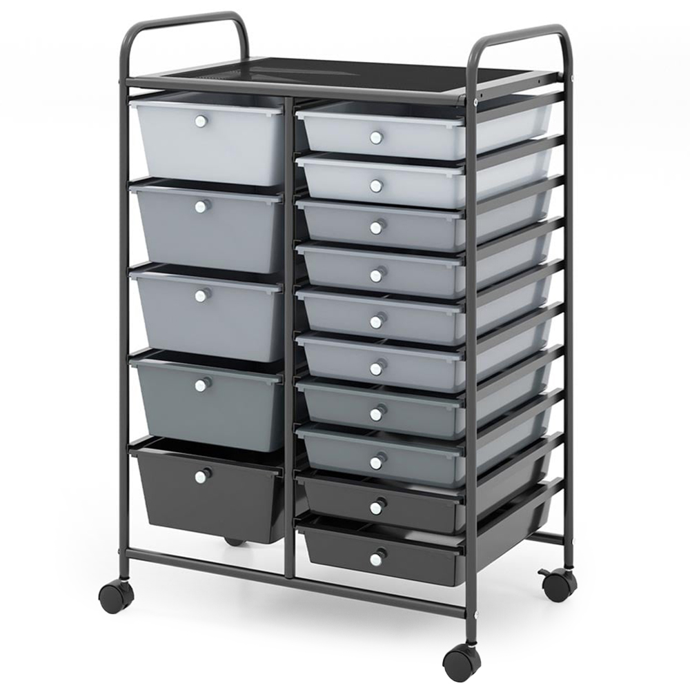 Costway 15 Drawer Grey Storage Trolley Image 1