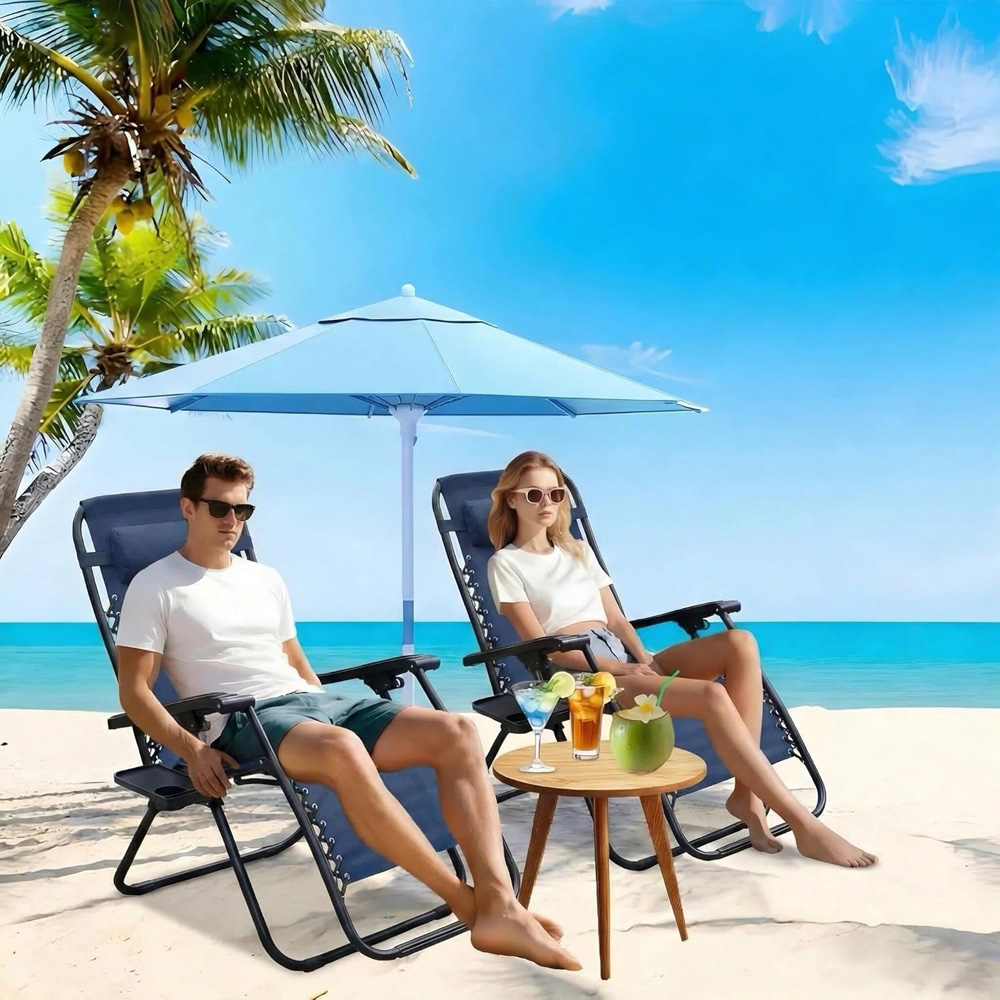 Alivio 2 Pack Dark Blue Zero Gravity Reclining Sun Loungers Image 5