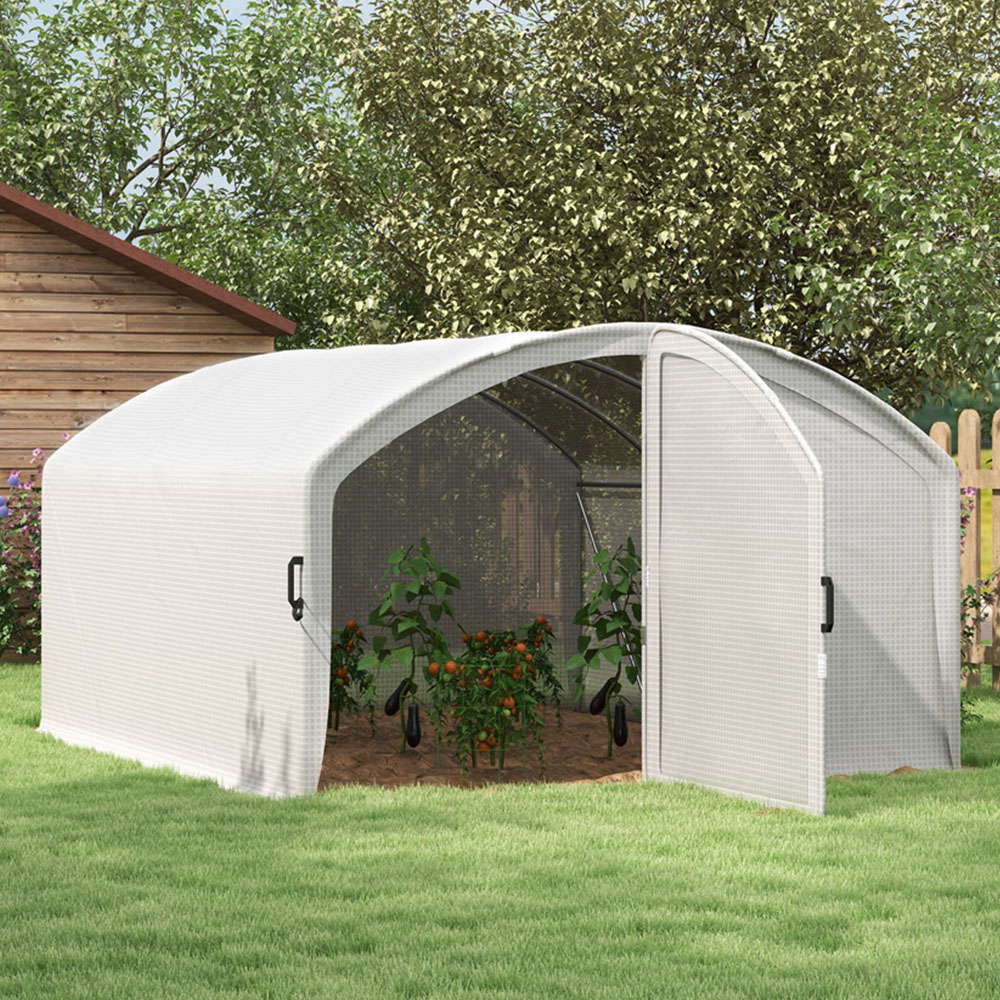 Outsunny White PE Cover 9.8 x 13ft Polytunnel Greenhouse Image 2