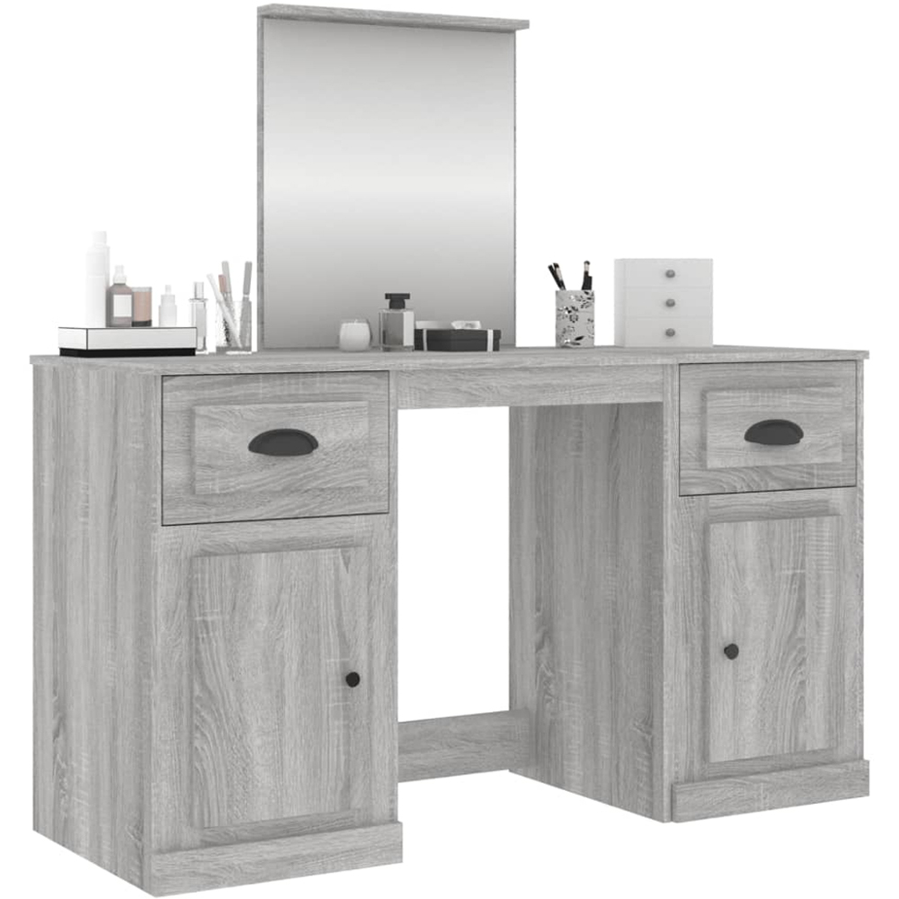 vidaXL 2 Door 2 Drawer Grey Sonoma Dressing Table with Mirror Image 4