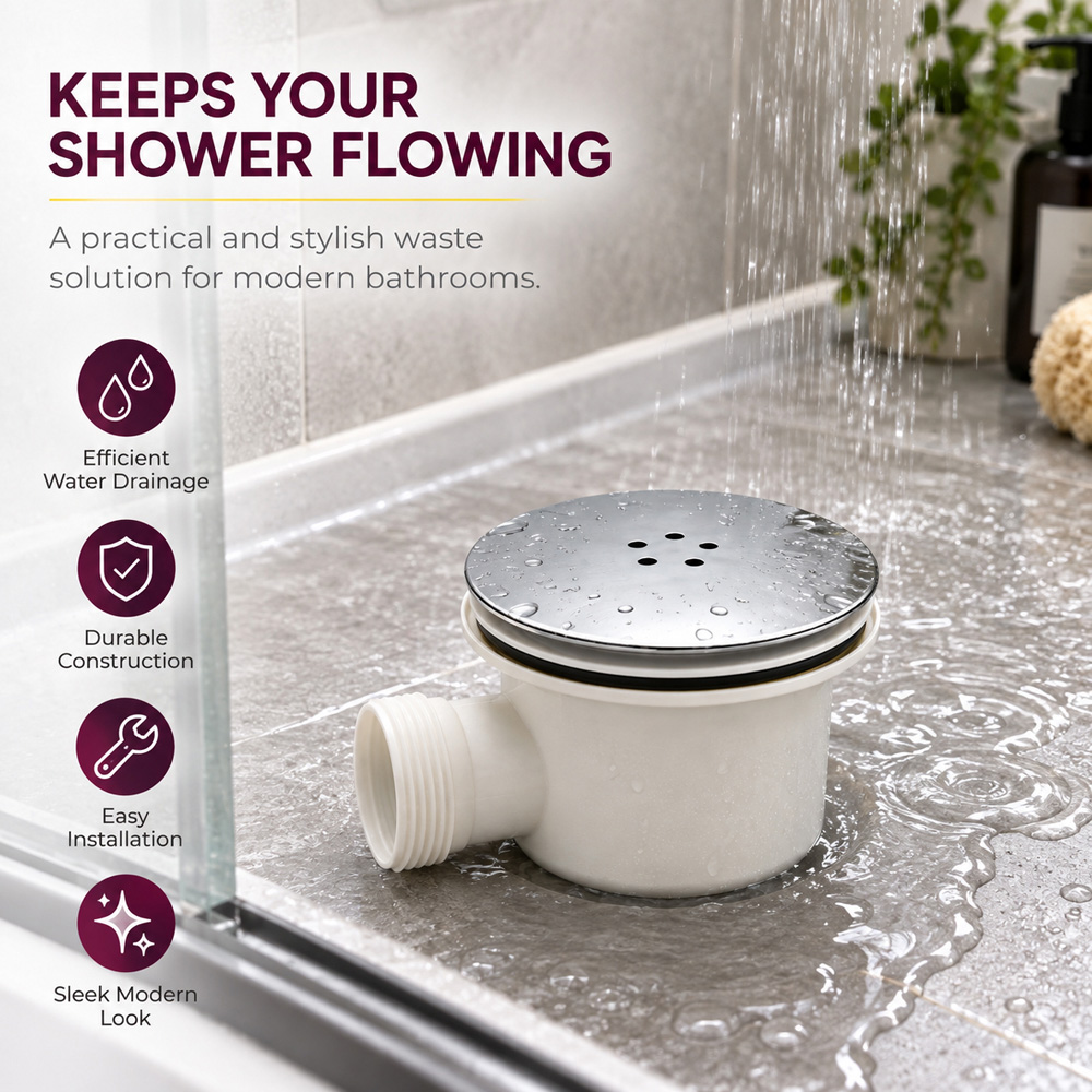 Go Bathrooms Chrome Fast Flow Shower Waste 90mm Image 4