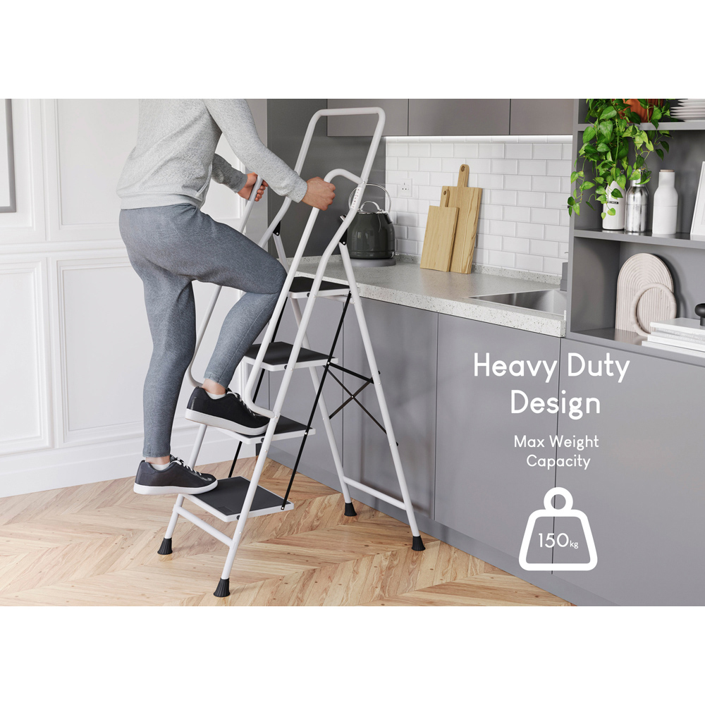 HOME VIDA White 4 Step Ladder with Handrail Image 3