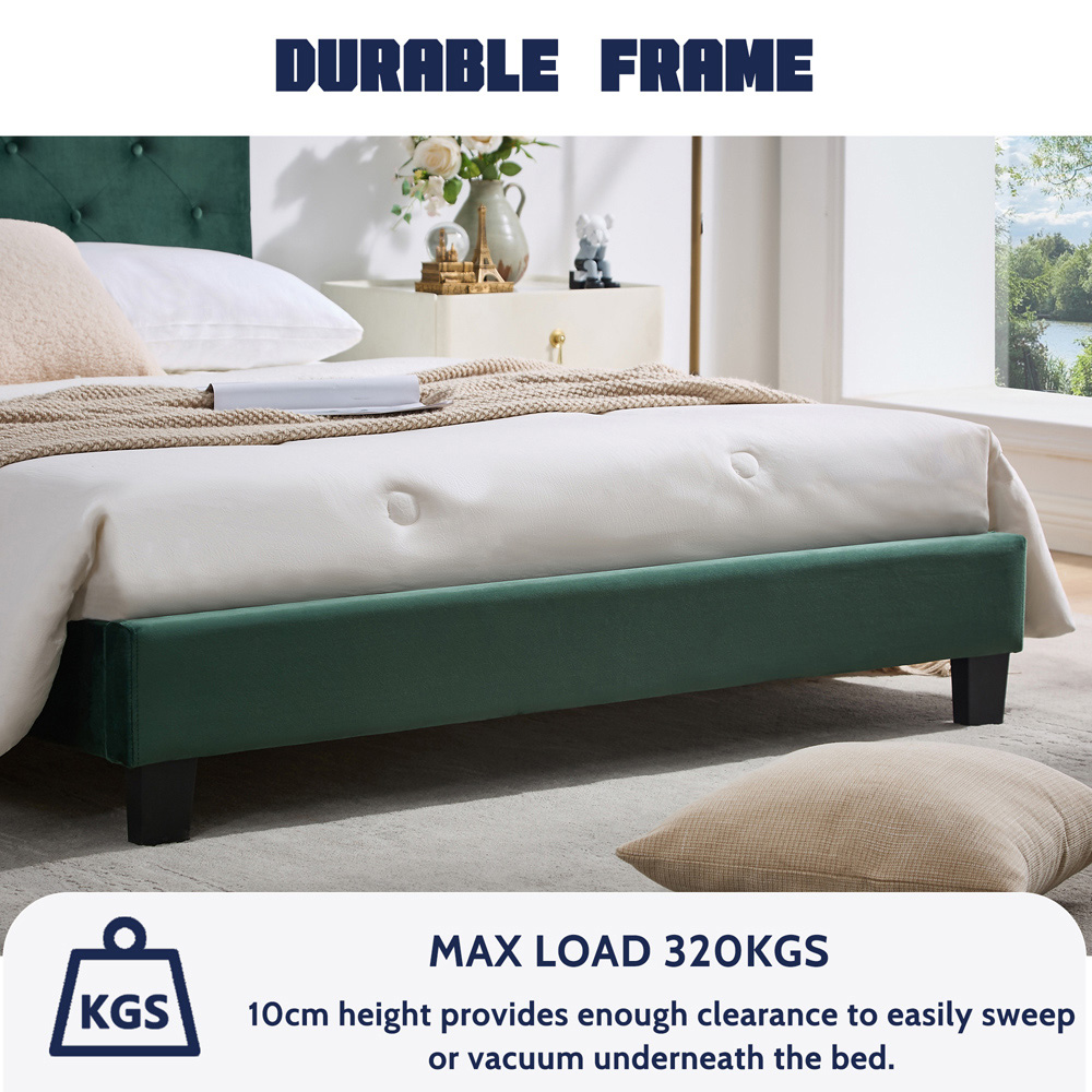 Furniture One Double Green Upholstered Bed Frame with Adjustable Tufted Headboard Image 5
