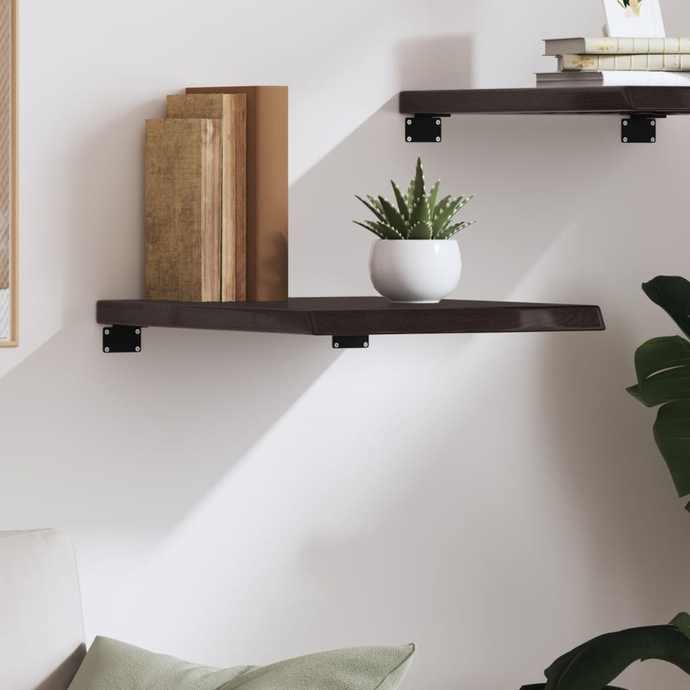 vidaXL 60cm Dark Brown Treated Solid Oak Wood Floating Wall Shelf Image 2