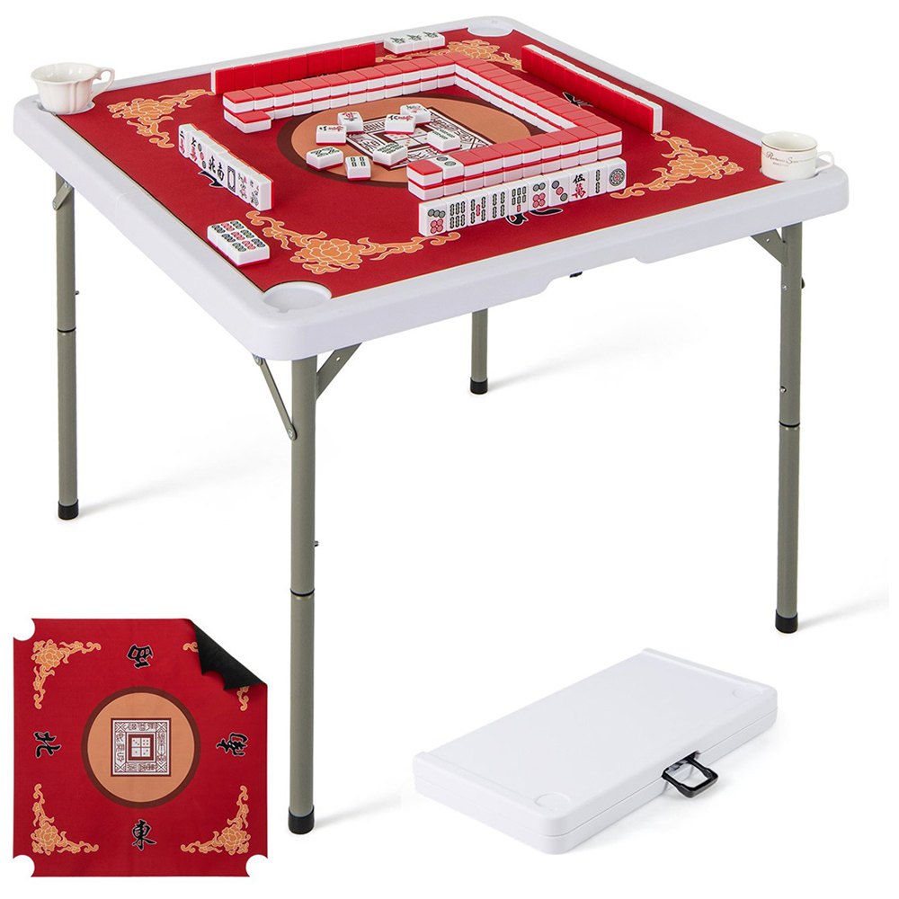 Costway Red Green and Red Folding Mahjong Table with Cup Holder Image 3