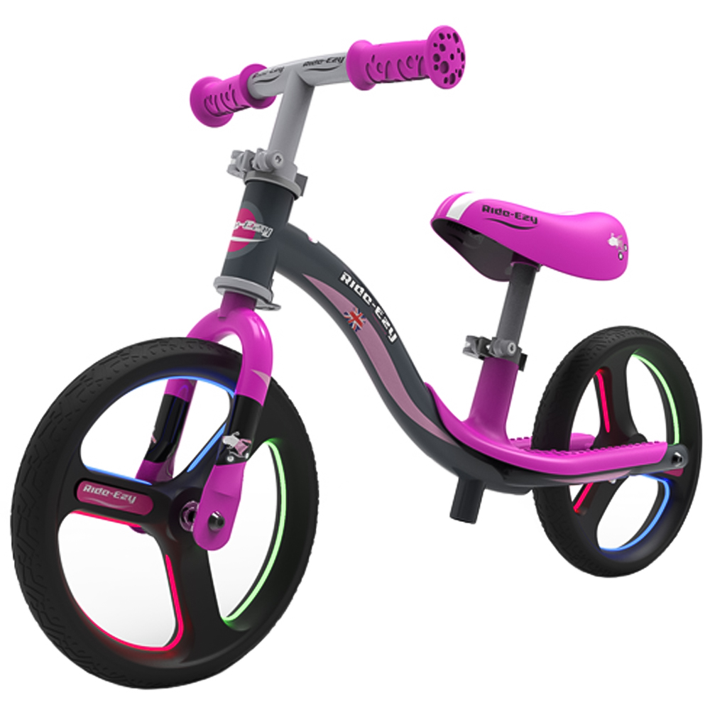 Ride-Ezy Go Glo Pink Silver 2 Wheel Balance Bike Image 1