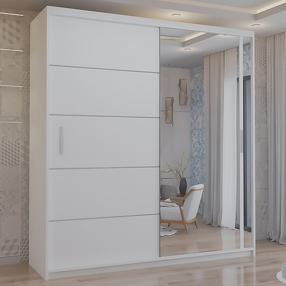 M N Furniture Venece 2 Door White Mirrored Sliding Wardrobe 180cm Image 1