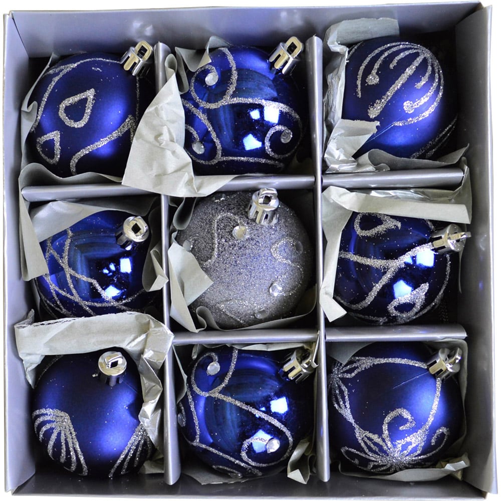Premier Midnight Blue Deluxe Glitter Christmas Bauble 9 Pack Image 1
