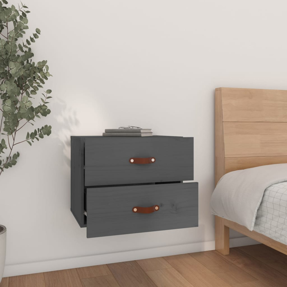 vidaXL 2 Drawer Grey Wall Mounted Bedside Cabinet Set of 2 Image 7