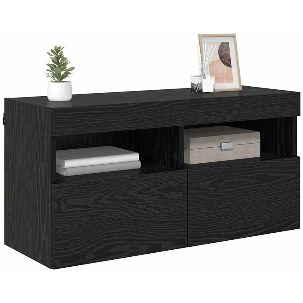 vidaXL 2 Door 2 Shelf Black Oak TV Cabinet with LED Lights Image 3