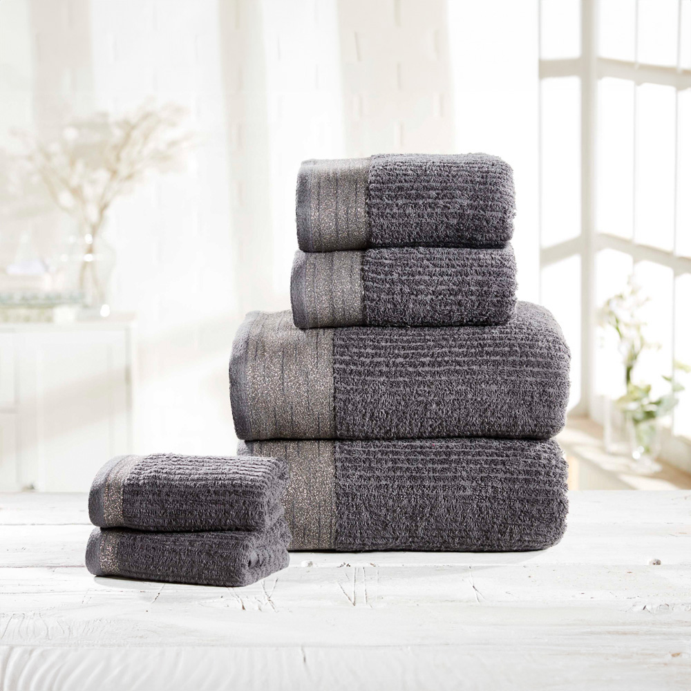 Rapport Home Mayfair Charcoal Grey Ribbed Weave Cotton Hand Towel Image 2