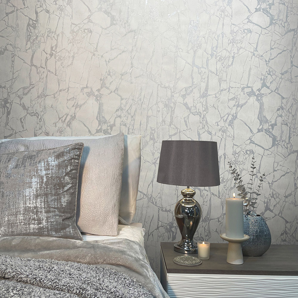 Rasch Enzo Marble White and Silver Wallpaper Image 5