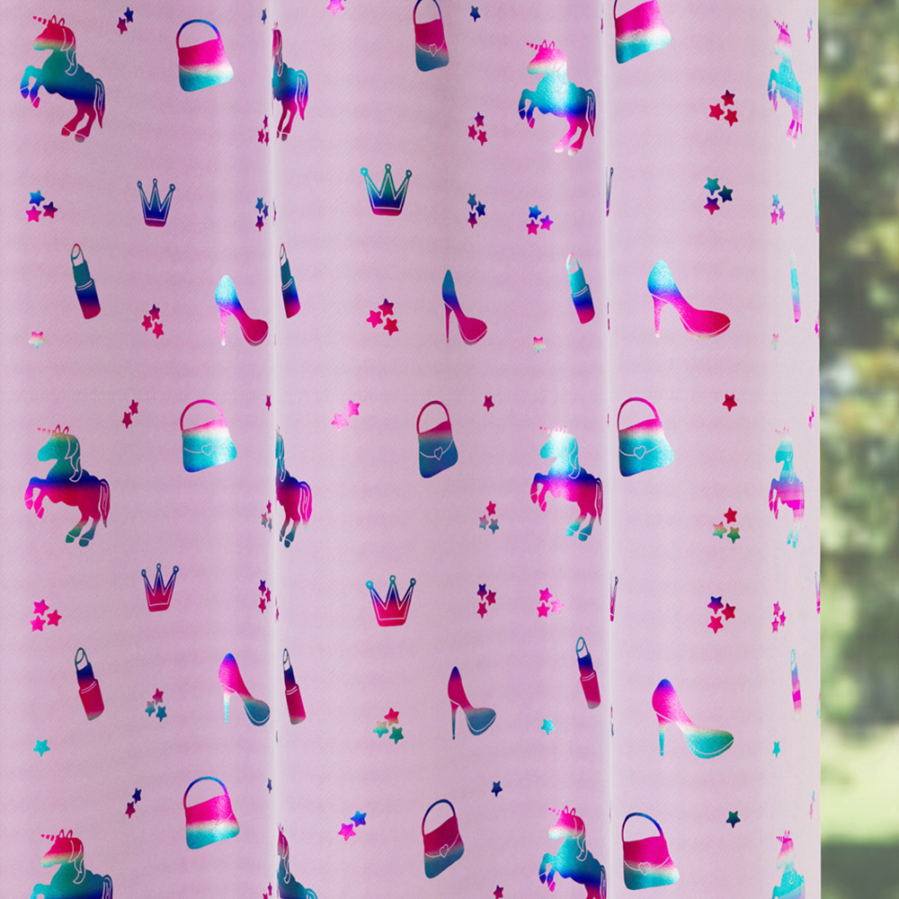 Enhanced Living Charm Pink Metallic Print Kids Thermal Darkening Eyelet Curtains 117 x 137cm Image 3